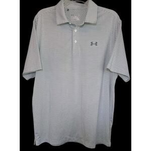 Under Armour Polo Shirt Mens LG HeatGear Gray Striped Short Sleeve